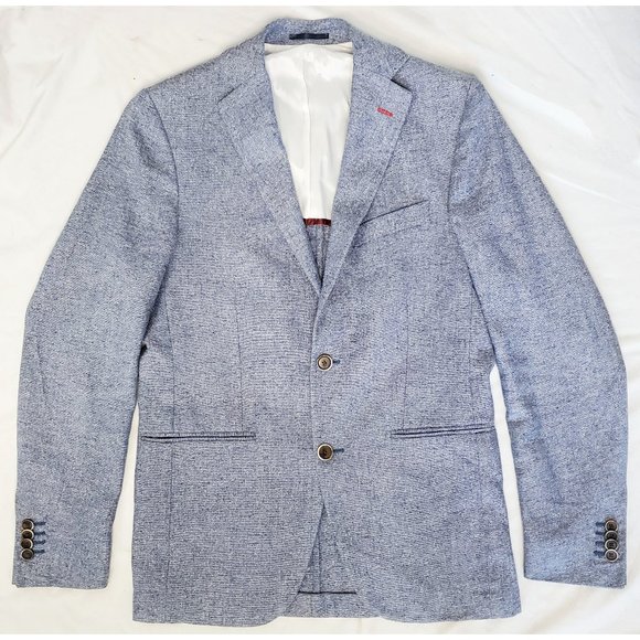 Paul Taylor Mens Linen Cotton Silk Blend Blue Heather Blazer Jacket Sprotscoat - Picture 1 of 14